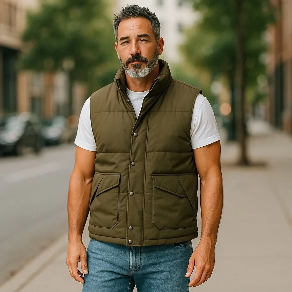 Banana Republic Brown Quilted Vest High Collar